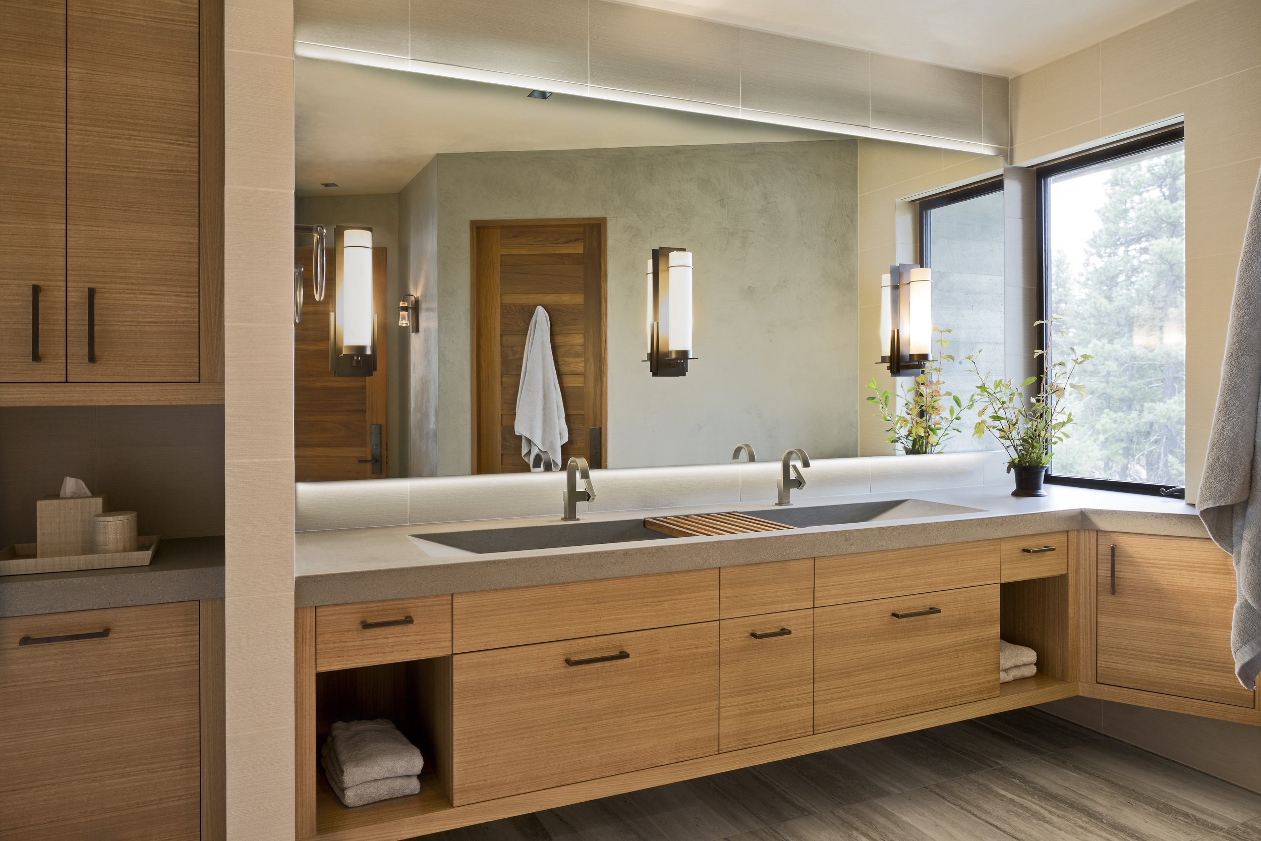 Modern Mountain Double Vanity with Pendant Sconces