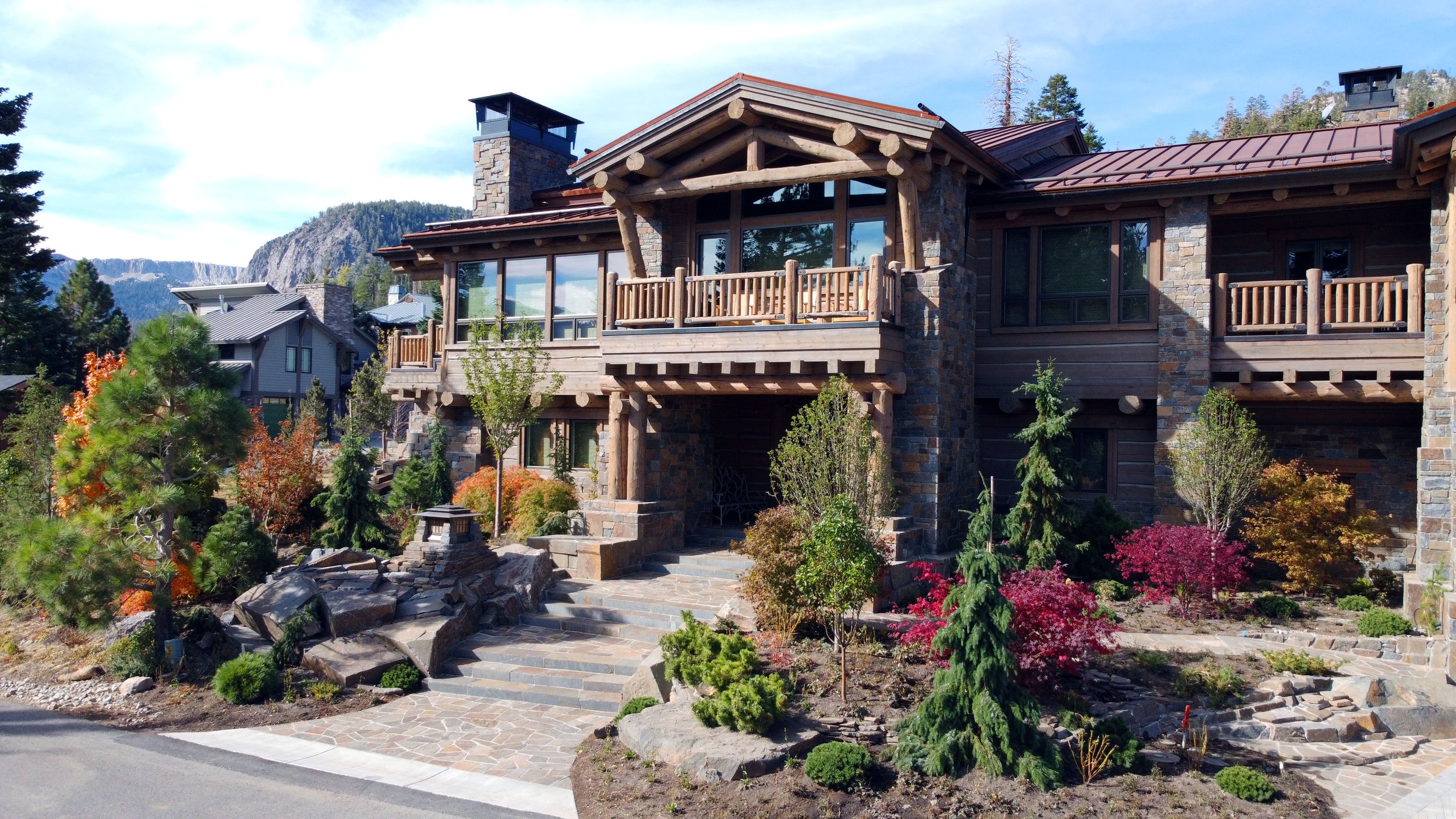Aerial Perspective of Mountain Home in Fall in Mammoth Lakes, CA