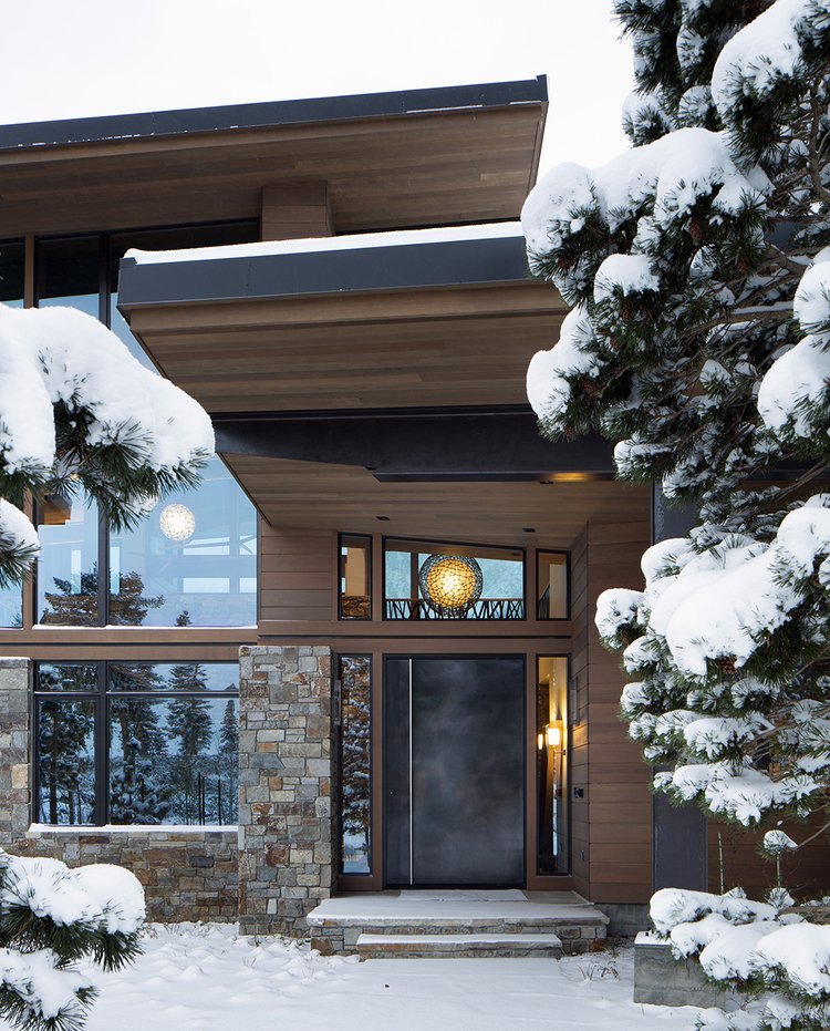 Mountain Modern Home Entrance in Mammoth Lakes, CA