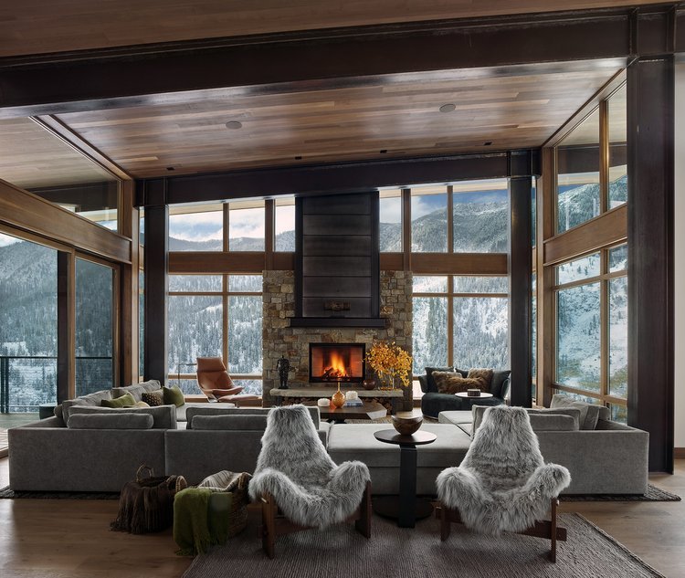 Cozy Mountain Modern Living Room with Fireplace in Mammoth Lakes, CA