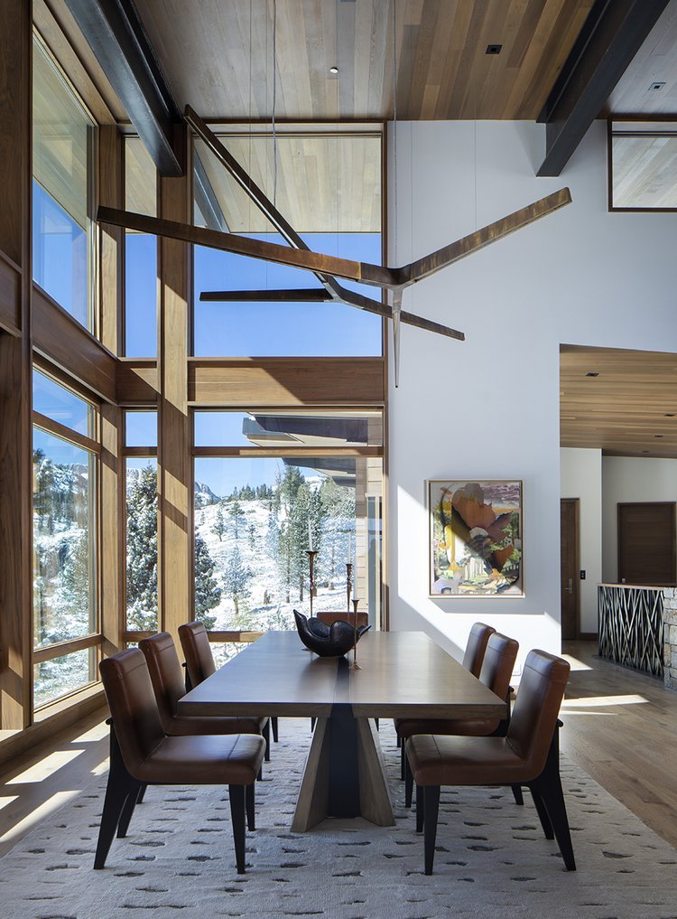Elegant Dining Room with Panoramic Mountain Views in Mammoth Lakes, CA