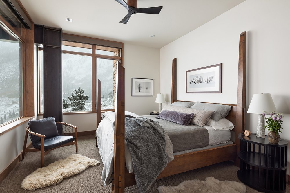 Modern Guest Bedroom with Mountain Views in Mammoth Lakes, CA