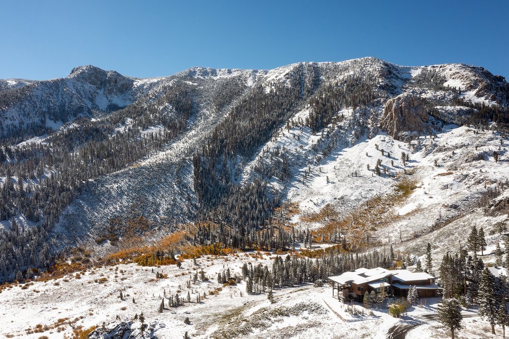 Aerial View of Mountain Modern Home in Mammoth Lakes, CA