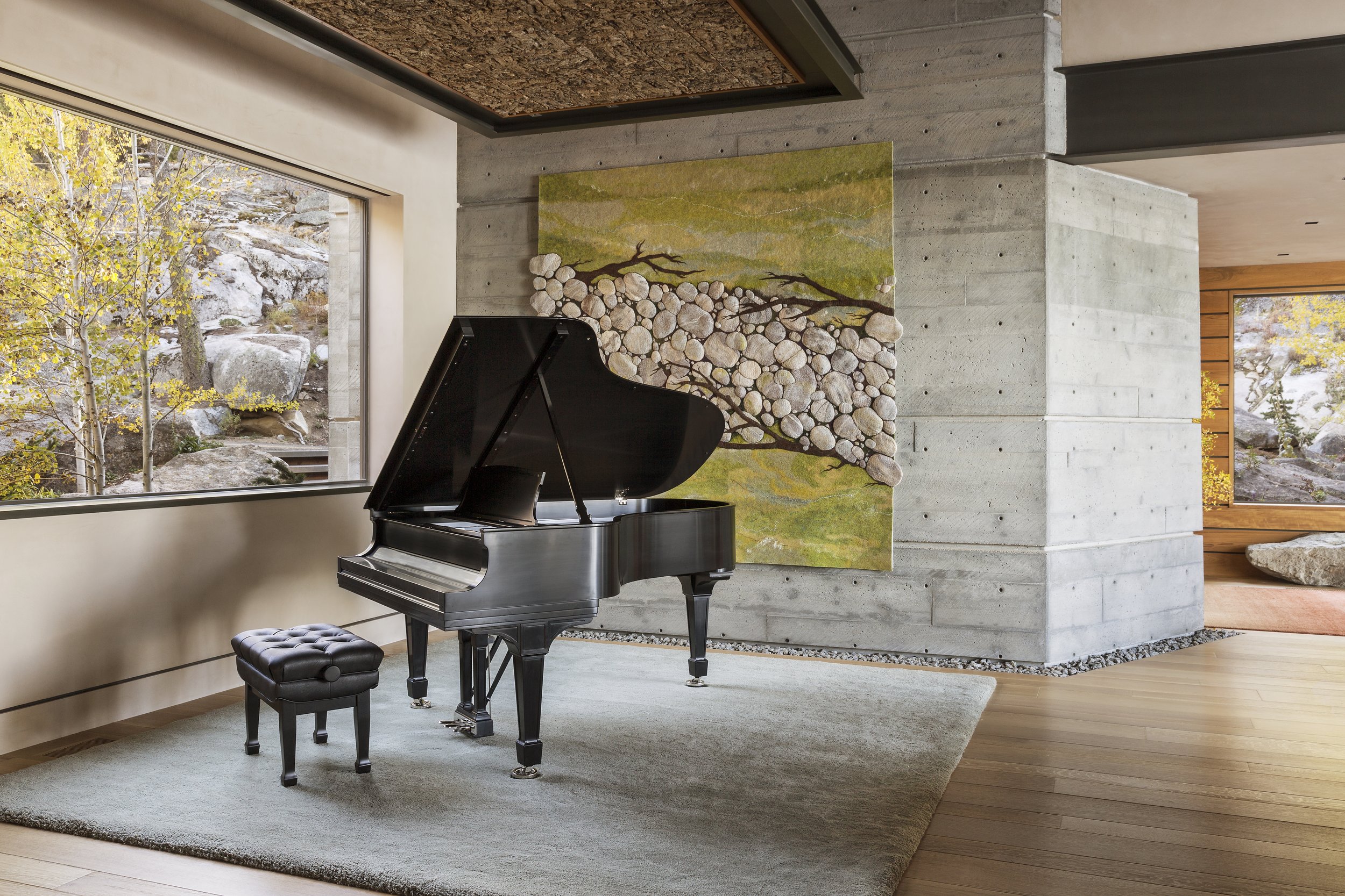 Music Room with Grand Piano in Modern McCall, Idaho Home