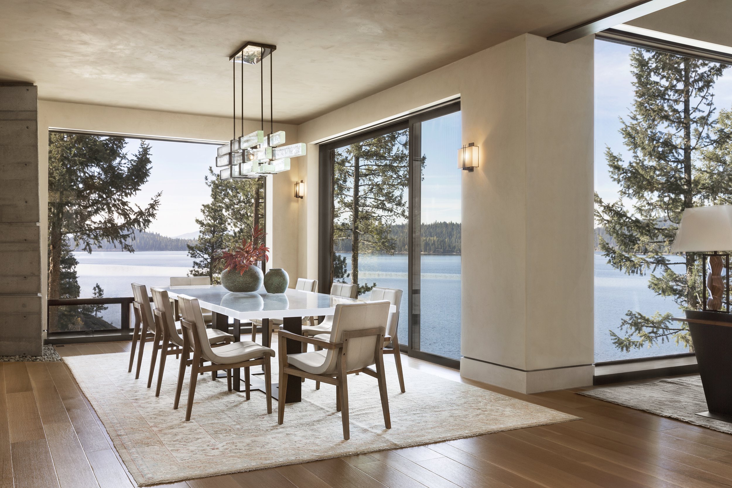 Modern Dining Room with Lake View in McCall, Idaho Home