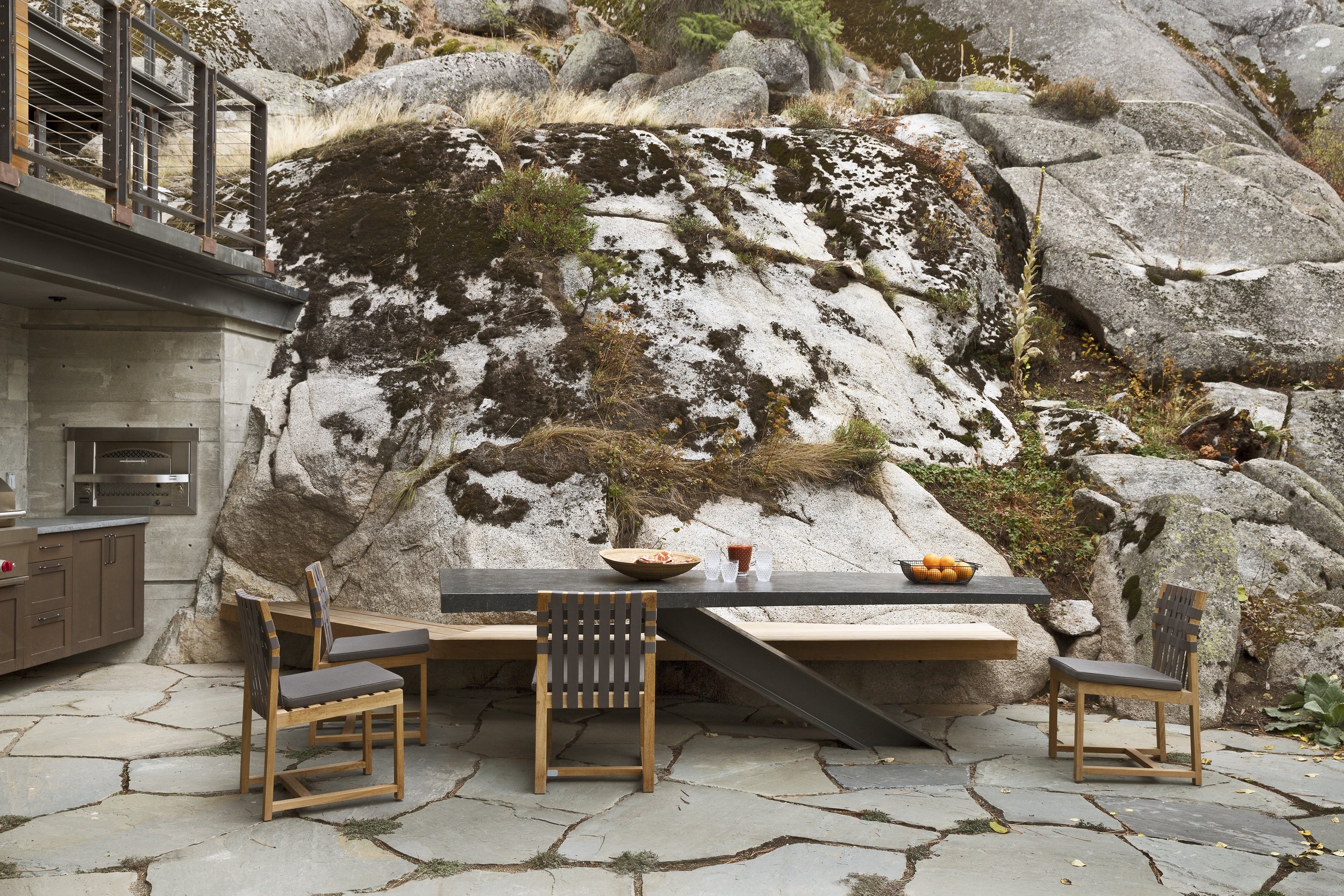Outdoor Dining Area with Rocky Backdrop at McCall, Idaho Lake