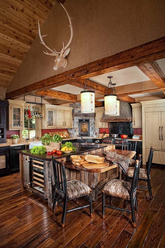 Rustic Kitchen with Exposed Beams and Cozy Ambiance in Mammoth Lakes, CA