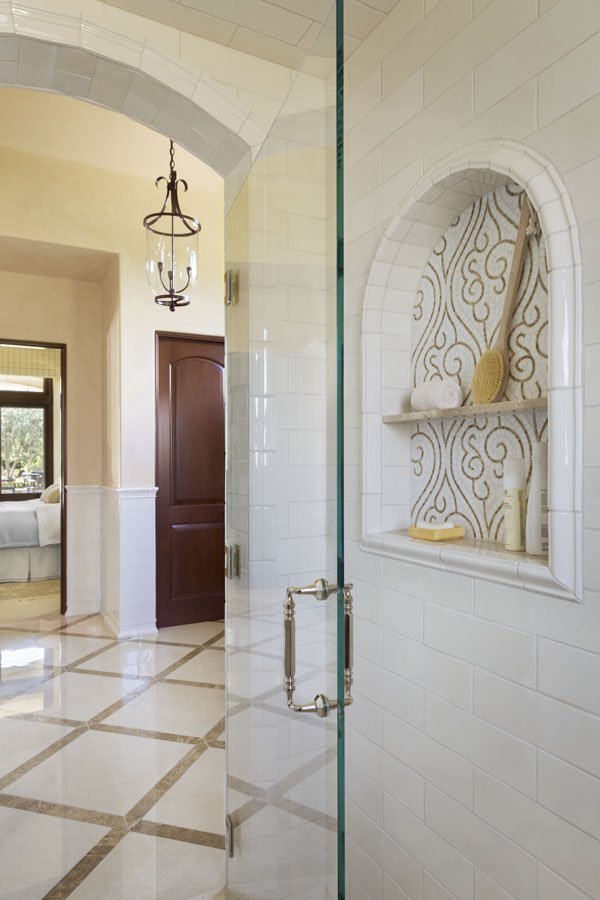 Elegant Shower with Decorative Tile in Palm Desert, CA Home
