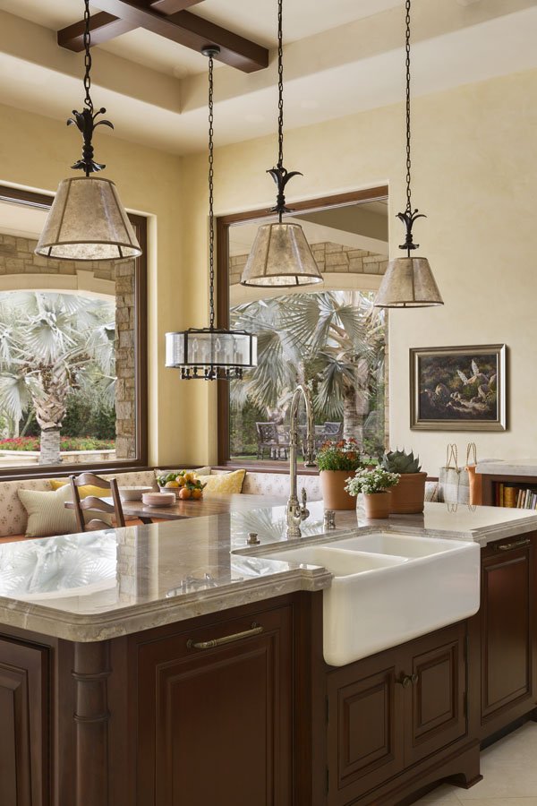 Luxury Kitchen Island with Farmhouse Sink in Palm Desert, CA Home
