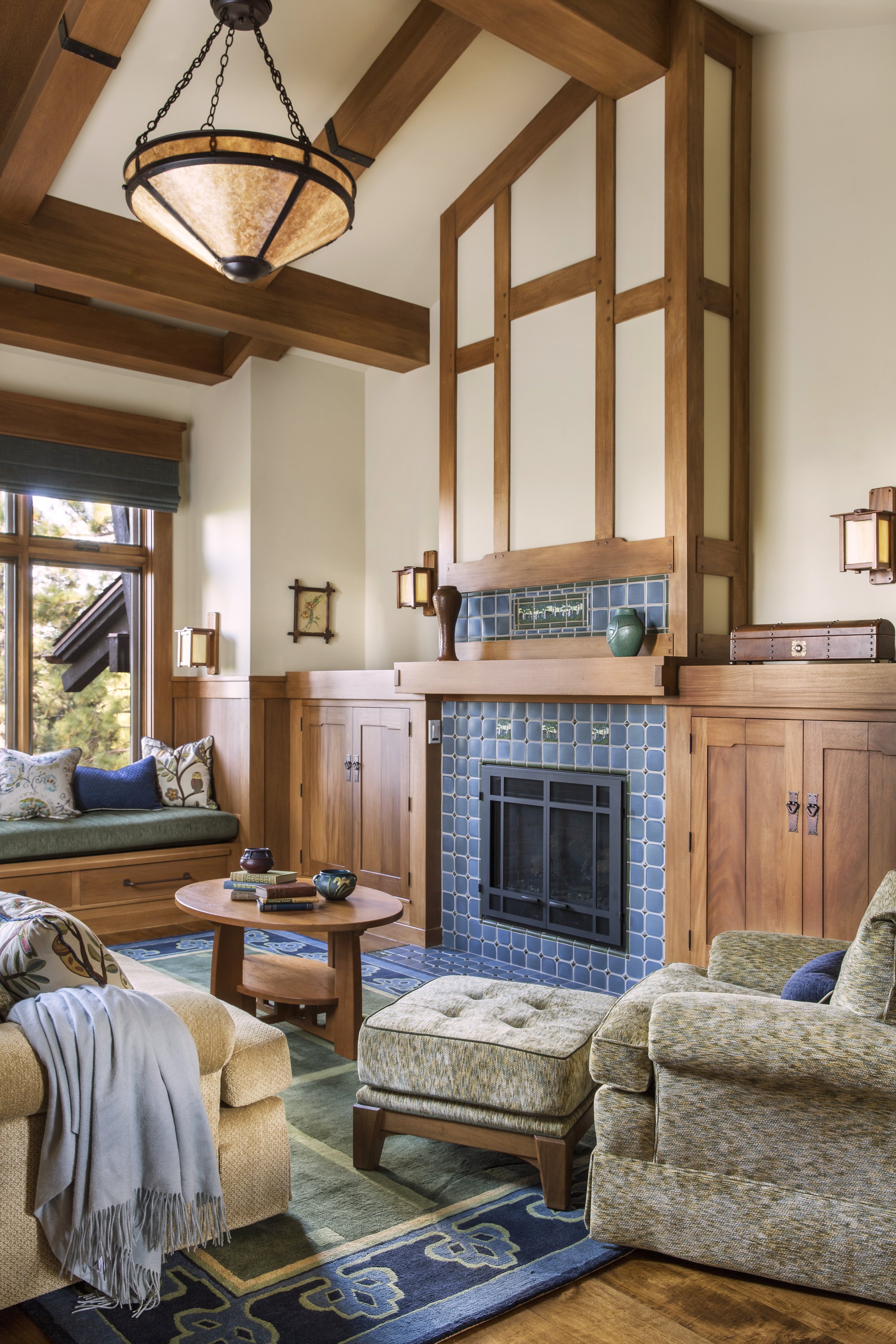 Tahoe Martis Camp, CA Caretaker Living Room - Craftsman Greene and Greene Inspired Design