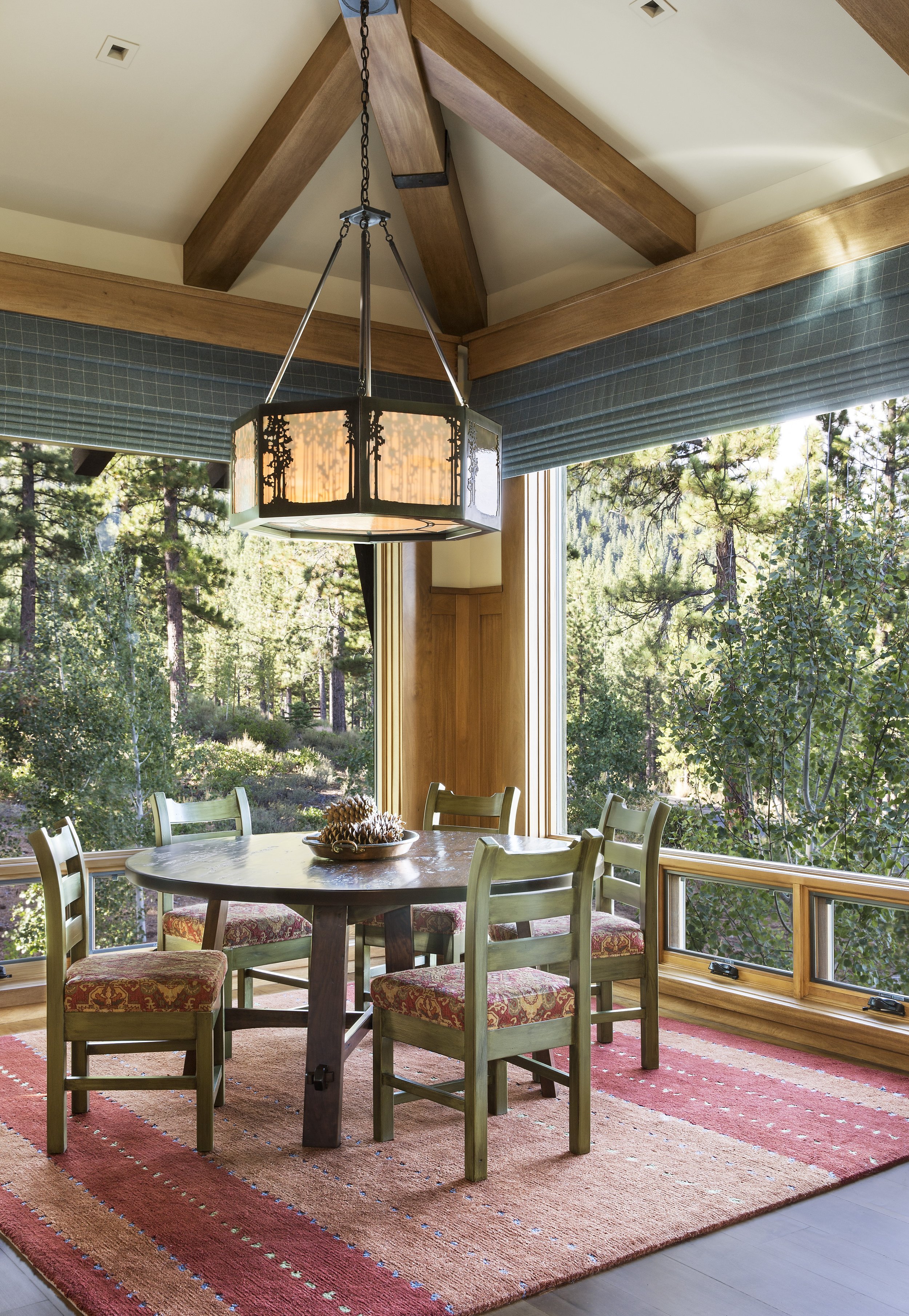 Tahoe Martis Camp, CA Round Dining Room Table and Chandelier