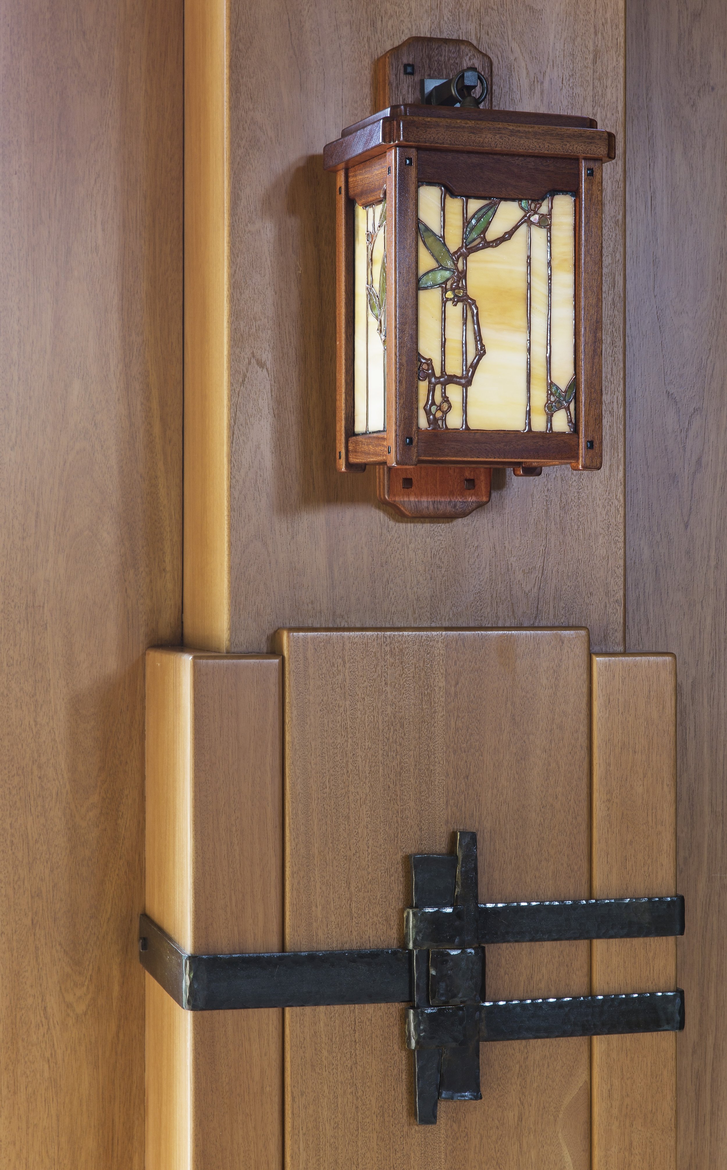 Custom Stained Glass Sconce and Metalwork in Tahoe Martis Camp, CA