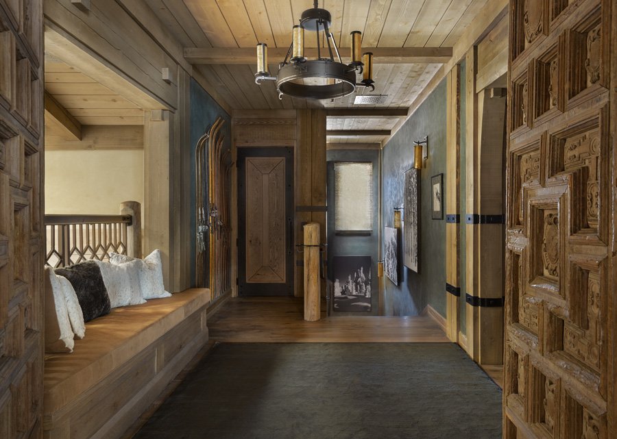 Custom Build Rustic Hallway with Bench and Woodwork in Mammoth Lakes, CA 