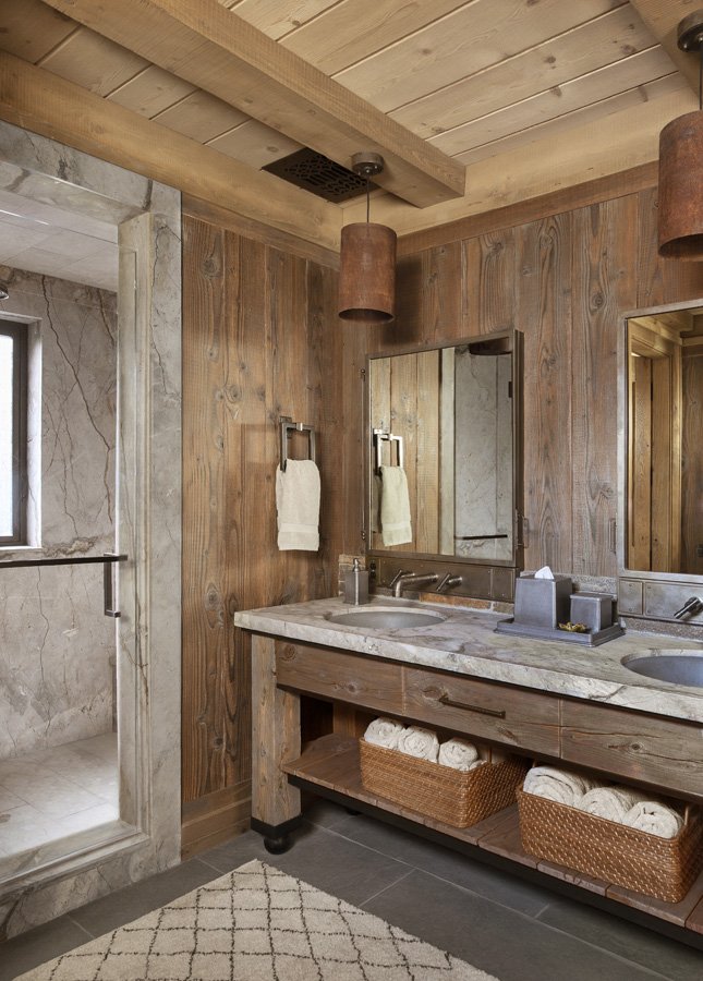 Double Vanity Rustic Modern in Mammoth Lakes, CA Ski Lodge Custom Build
