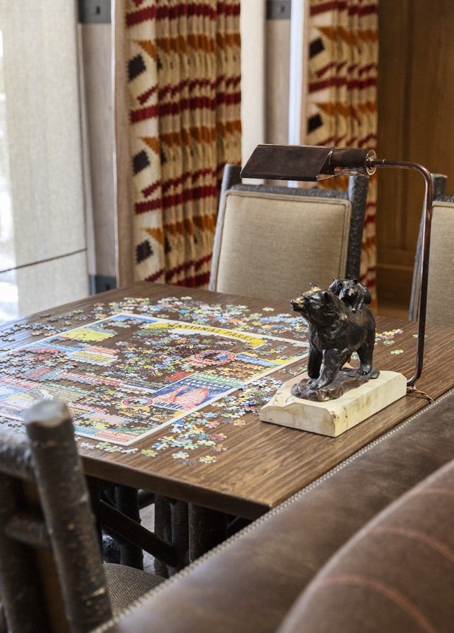 Cozy Puzzle Table with Bear Lamp in Mammoth Lakes Home