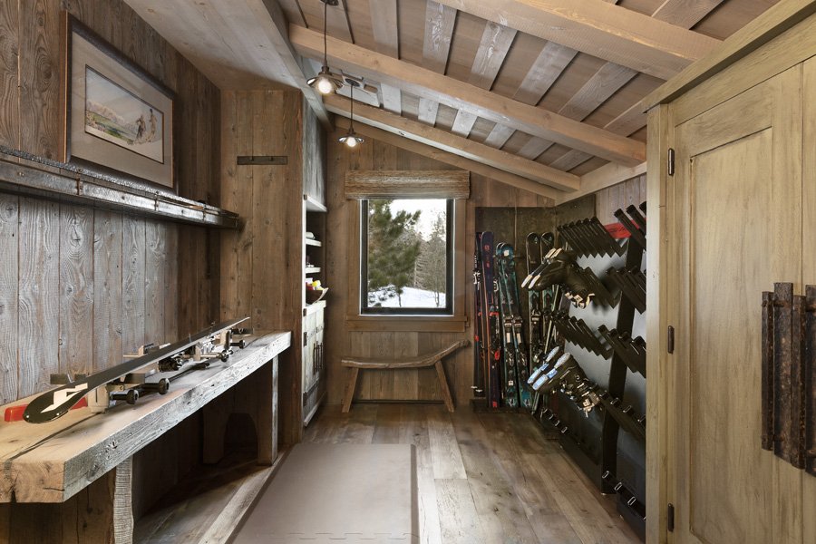 Rustic Ski Storage Room in Mammoth Lakes, CA Ski Lodge