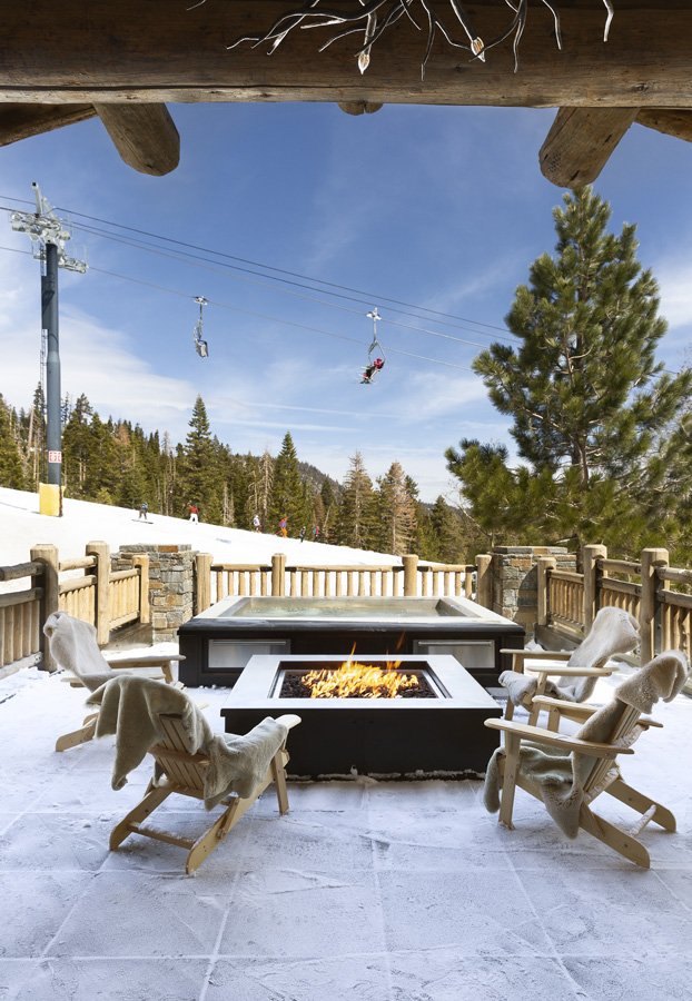 Custom Build Outdoor Patio with Fire Pit and Ski Lift View in Mammoth Lakes, CA