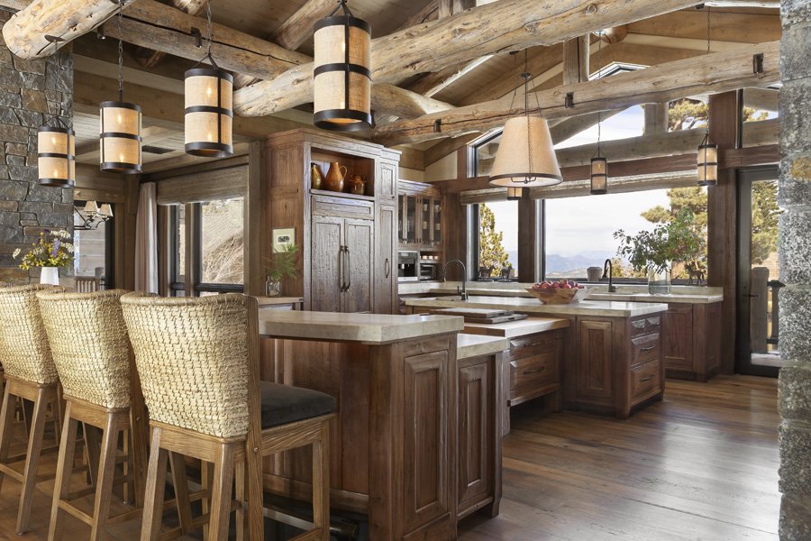 xpansive Rustic Kitchen with Mountain View by Brown Design Group in Mammoth Lakes, CA
