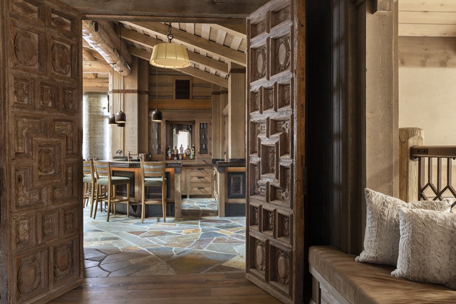 Custom Build Rustic Hallway with Bench and Woodwork in Mammoth Lakes, CA