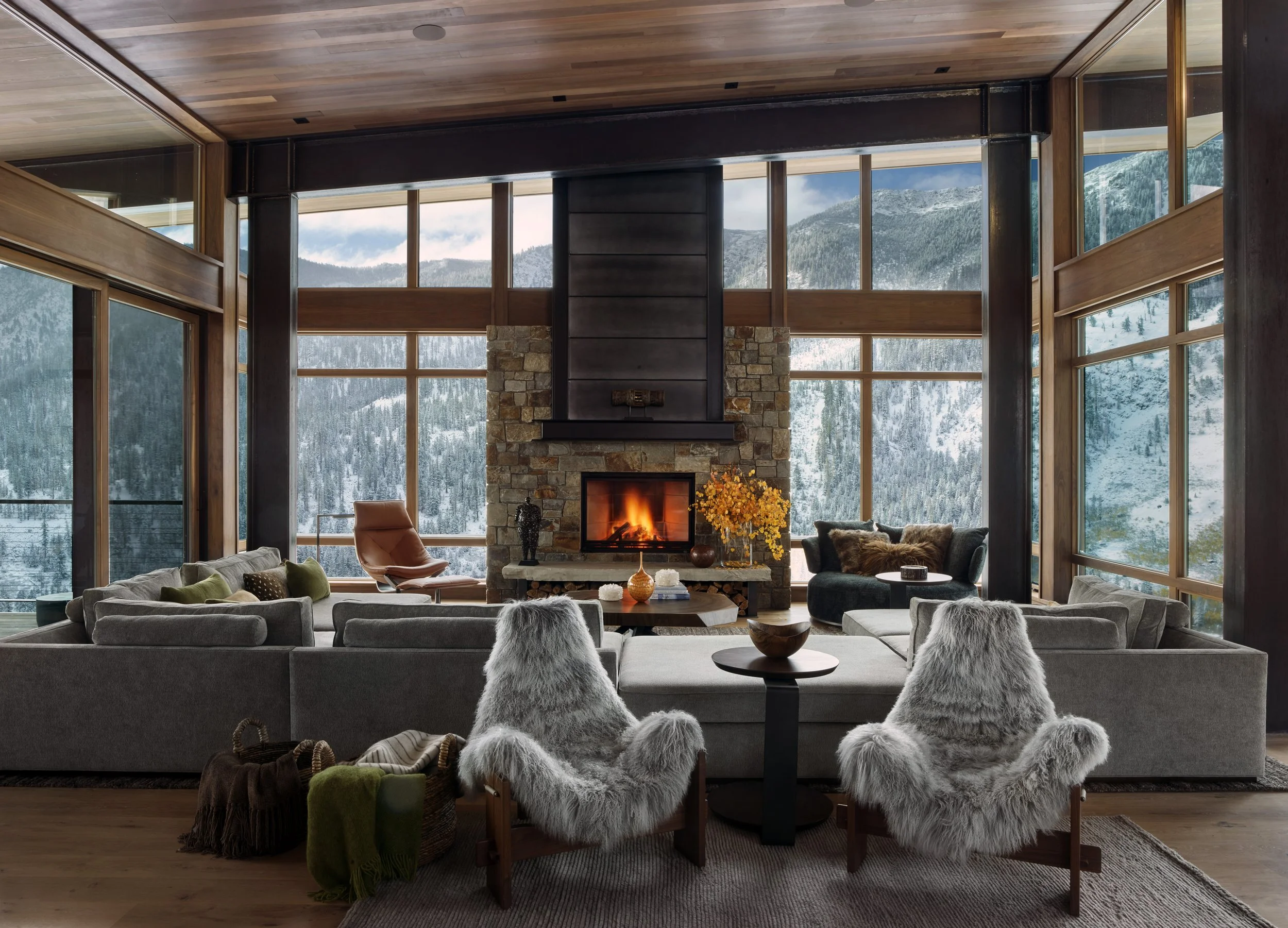 Cozy Mountain Modern Living Room with Fireplace in Mammoth Lakes, CA