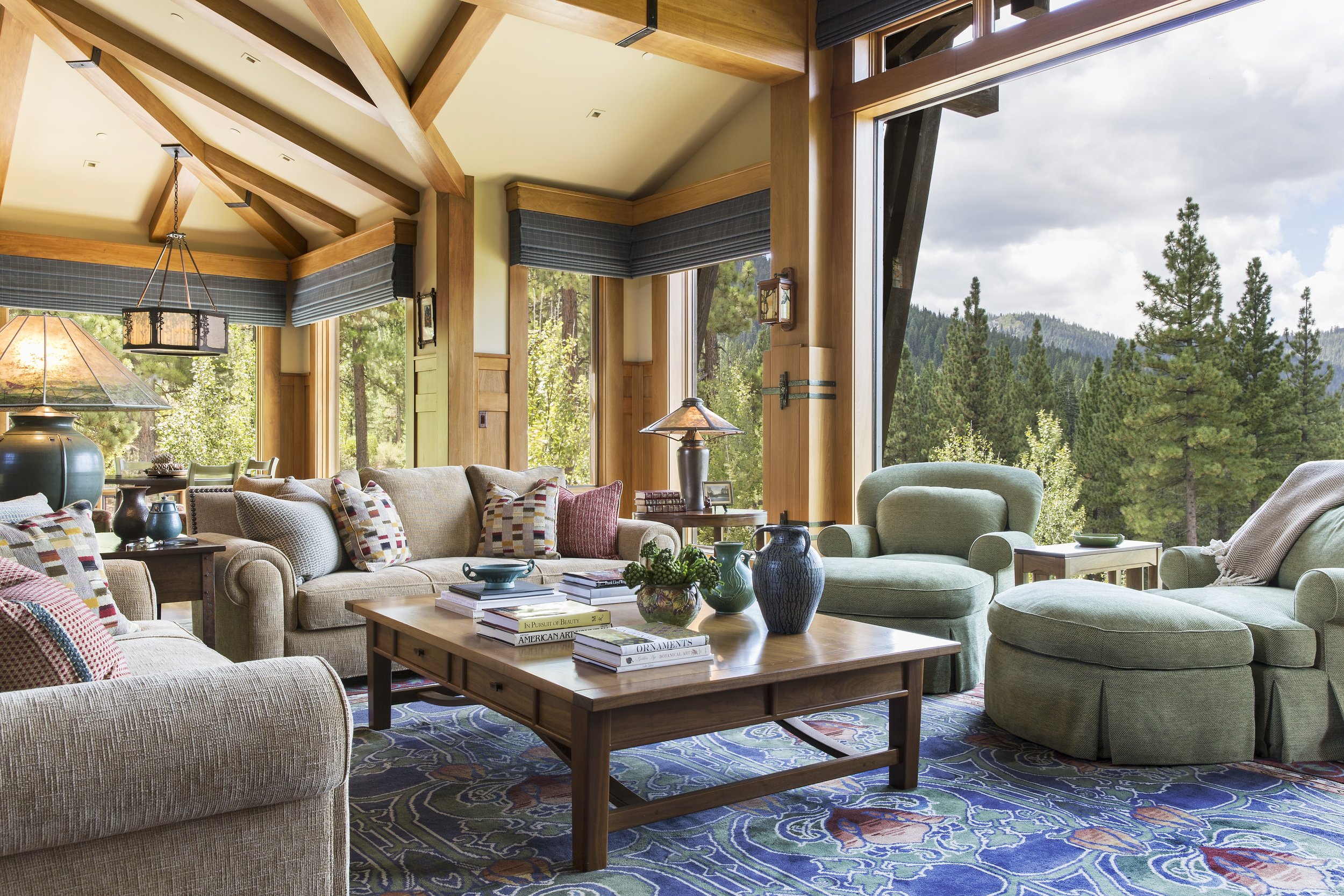 Tahoe Martis Camp, CA Caretaker Living Room - Craftsman Greene and Greene Inspired Design
