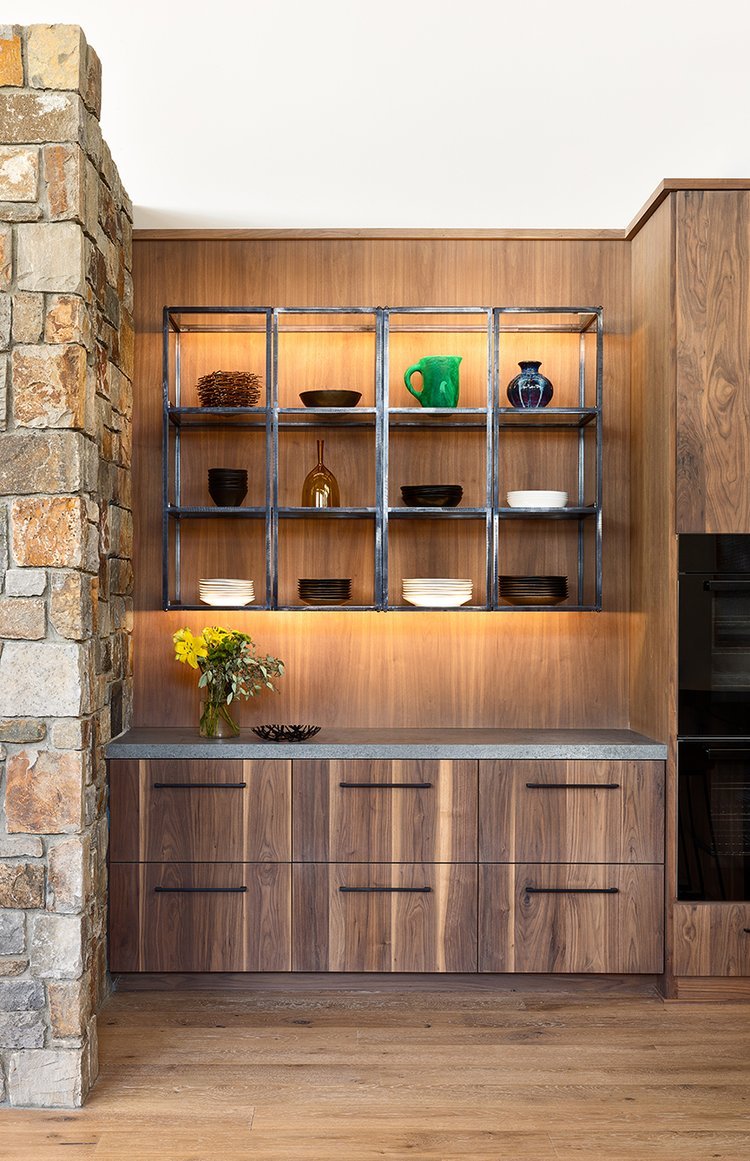 Modern Kitchen Shelving Unit in Mammoth Lakes, CA Mountain Home