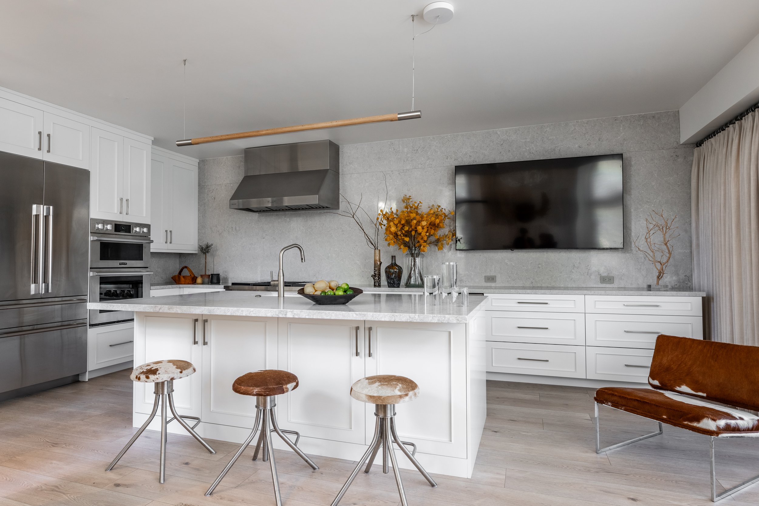 Juniper Crest in Mammoth Lakes, CA Open Kitchen and Living Area Remodel - Modern and Bright White