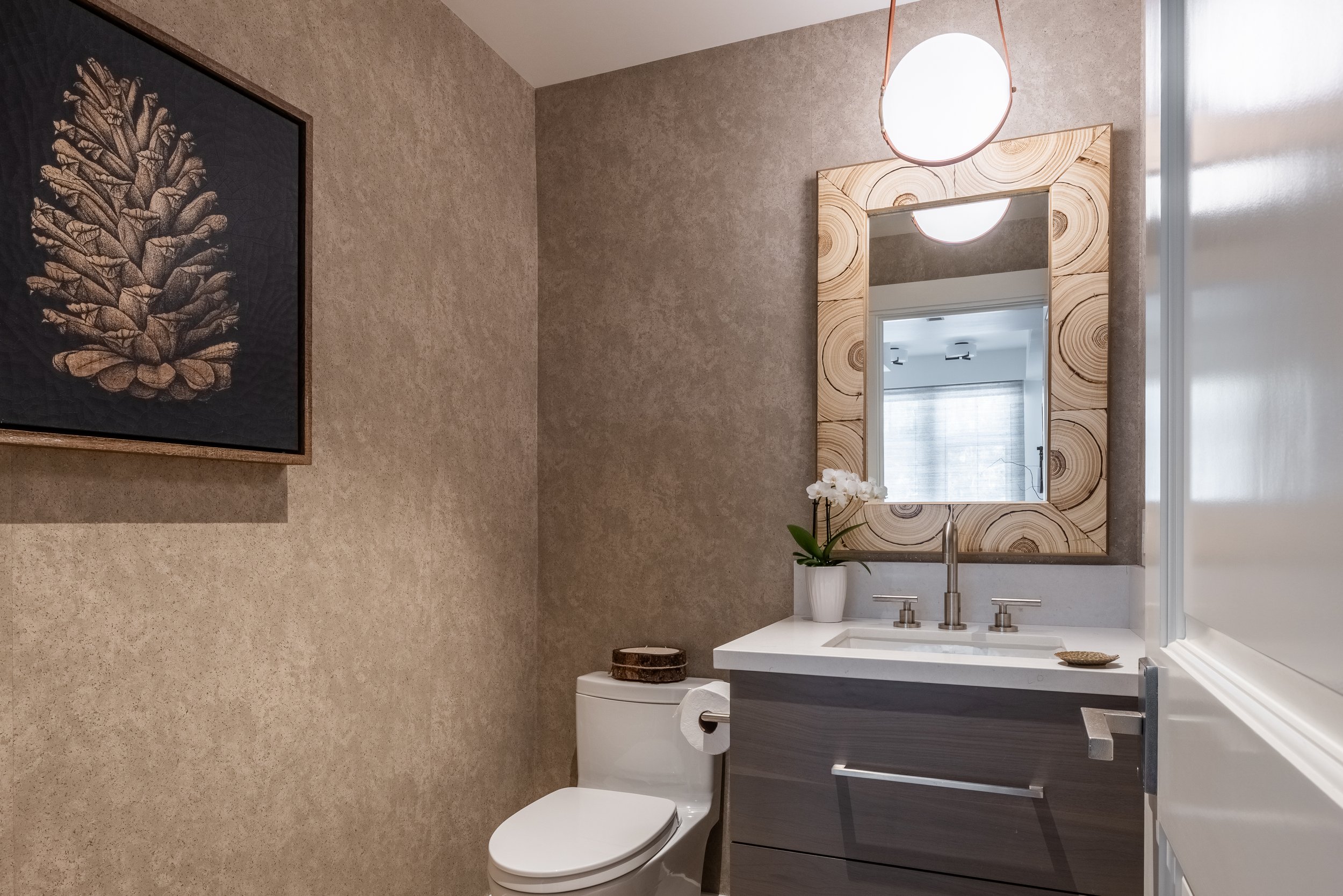 Custom Powder Room Remodel with Wood Mirror in Mammoth Lakes, CA