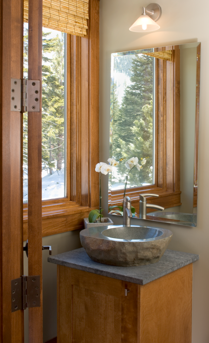 Custom Powder Room with Rock Sink in Mammoth Lakes, CA