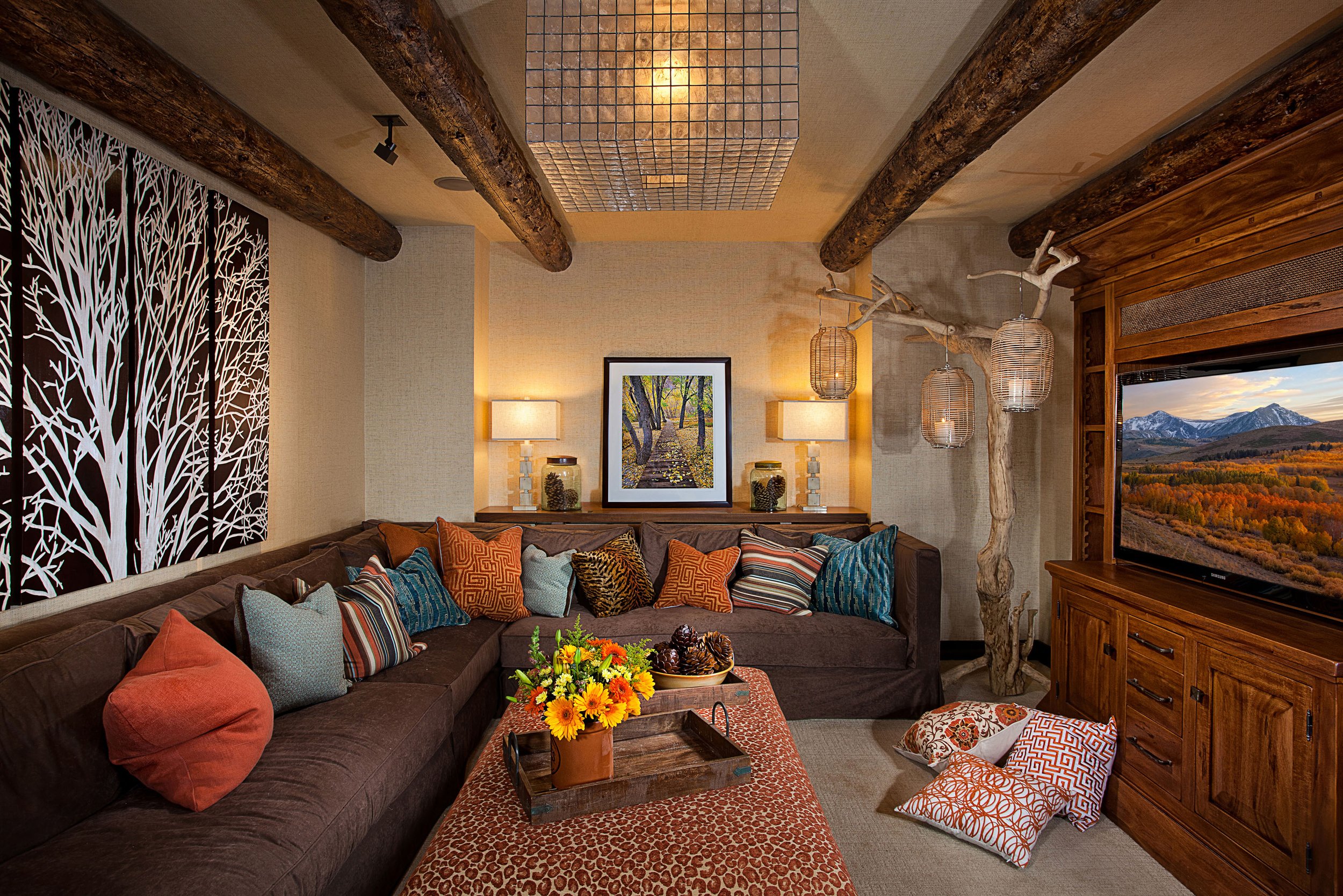 Media Room Sitting Area Mountain Rustic Cabin in Mammoth Lakes, CA