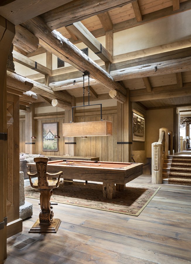 Custom Billiards Table and Shuffleboard Table in Game Room in Mammoth Lakes, CA