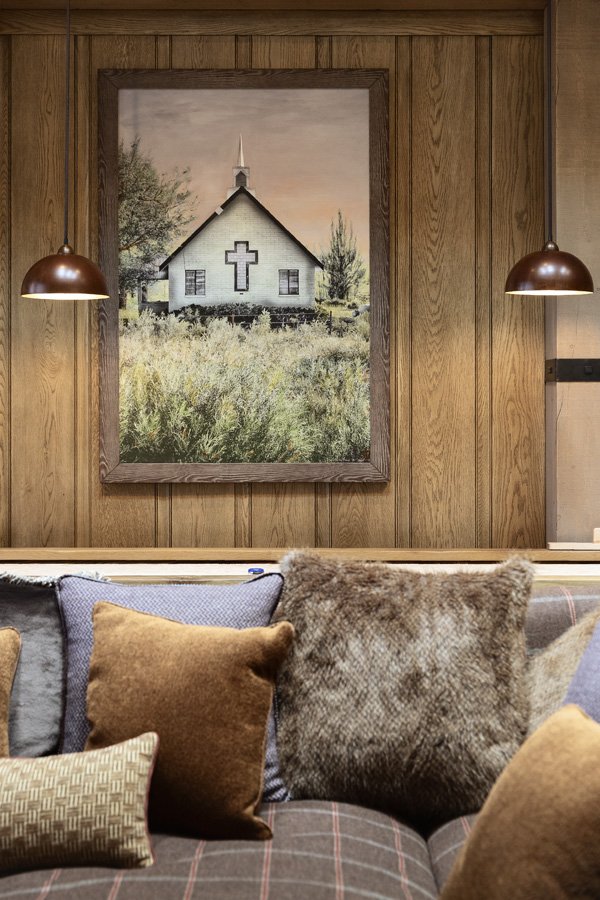 Custom Seating Area with Church Artwork in Mammoth Lakes, CA