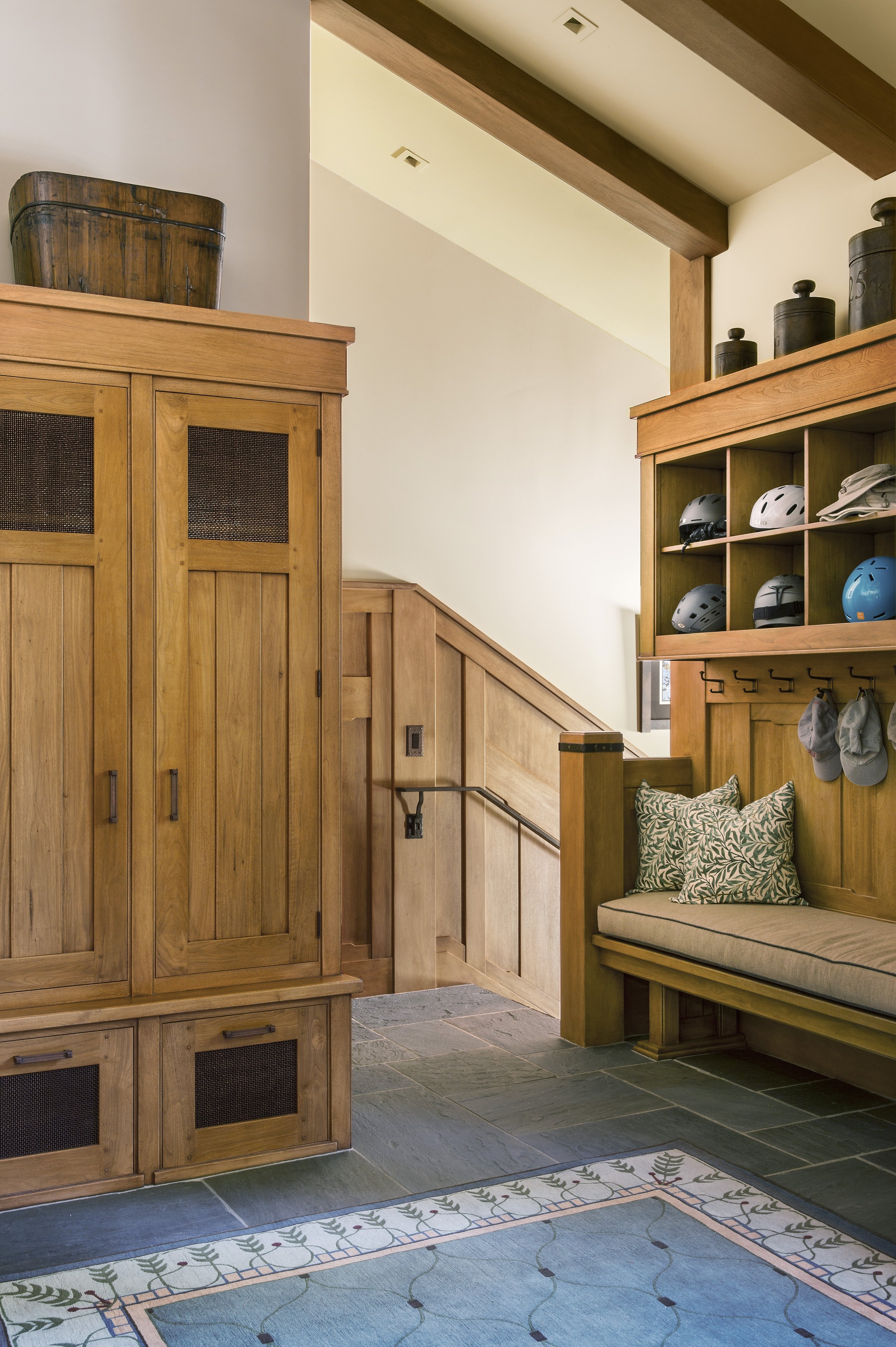 Custom Mudroom with Custom Wood Accents in Martis Camp, Tahoe