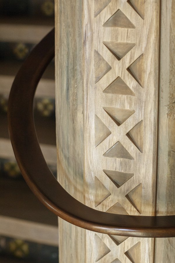 Detailed Wood Carving on Staircase Railing in Mammoth Lakes, CA