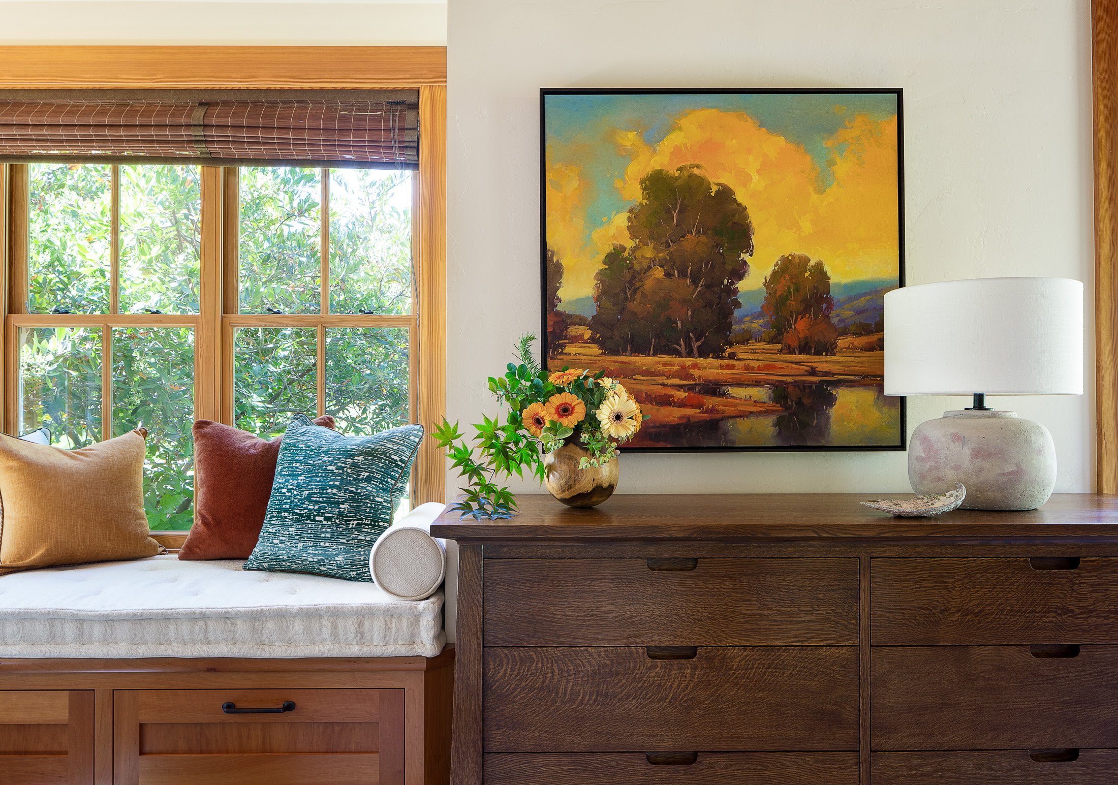 Inviting Sitting Area with Artwork and Decor in Woodside, CA