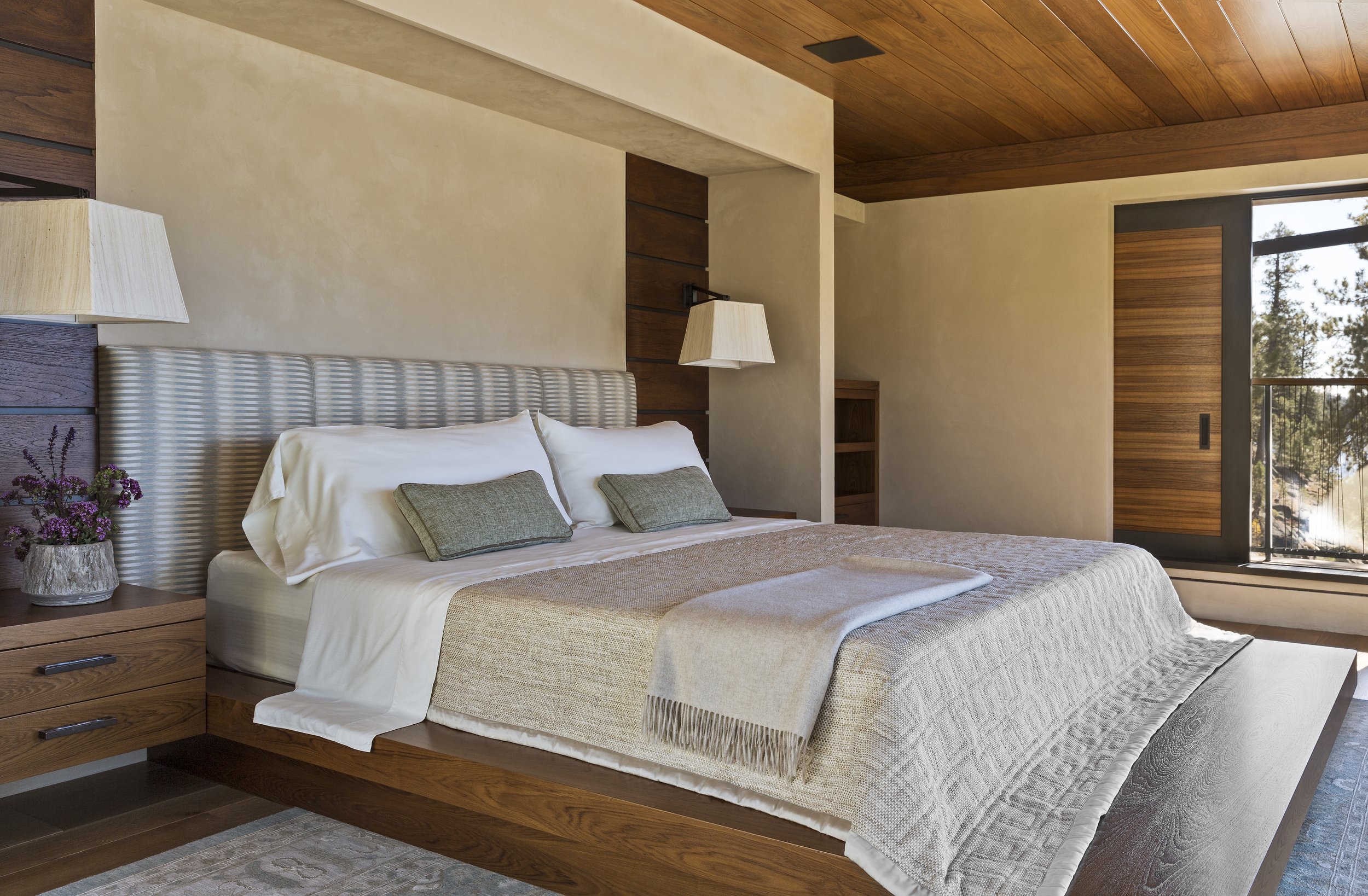 Modern Bedroom with Wooden Platform Bed in McCall, Idaho Home