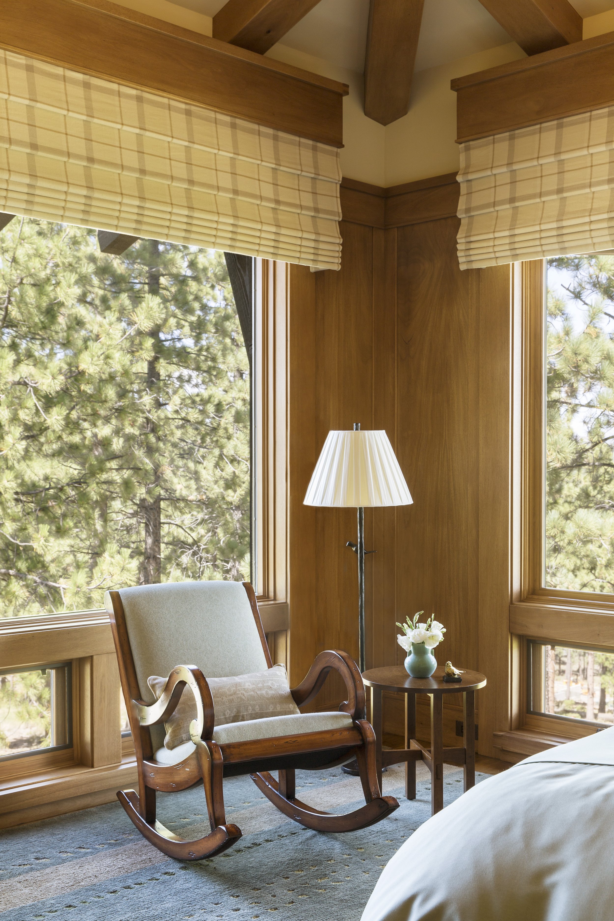 Guest Bedroom Sitting Area with Floor Lamp in Palm Desert, CA Home