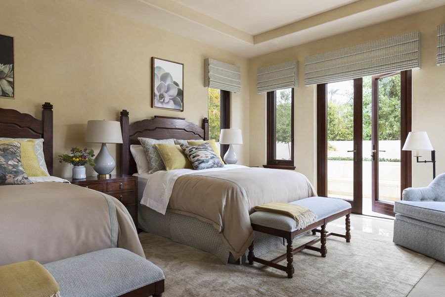 Guest Bedroom with 2 Beds and Large Windows in Palm Desert, CA