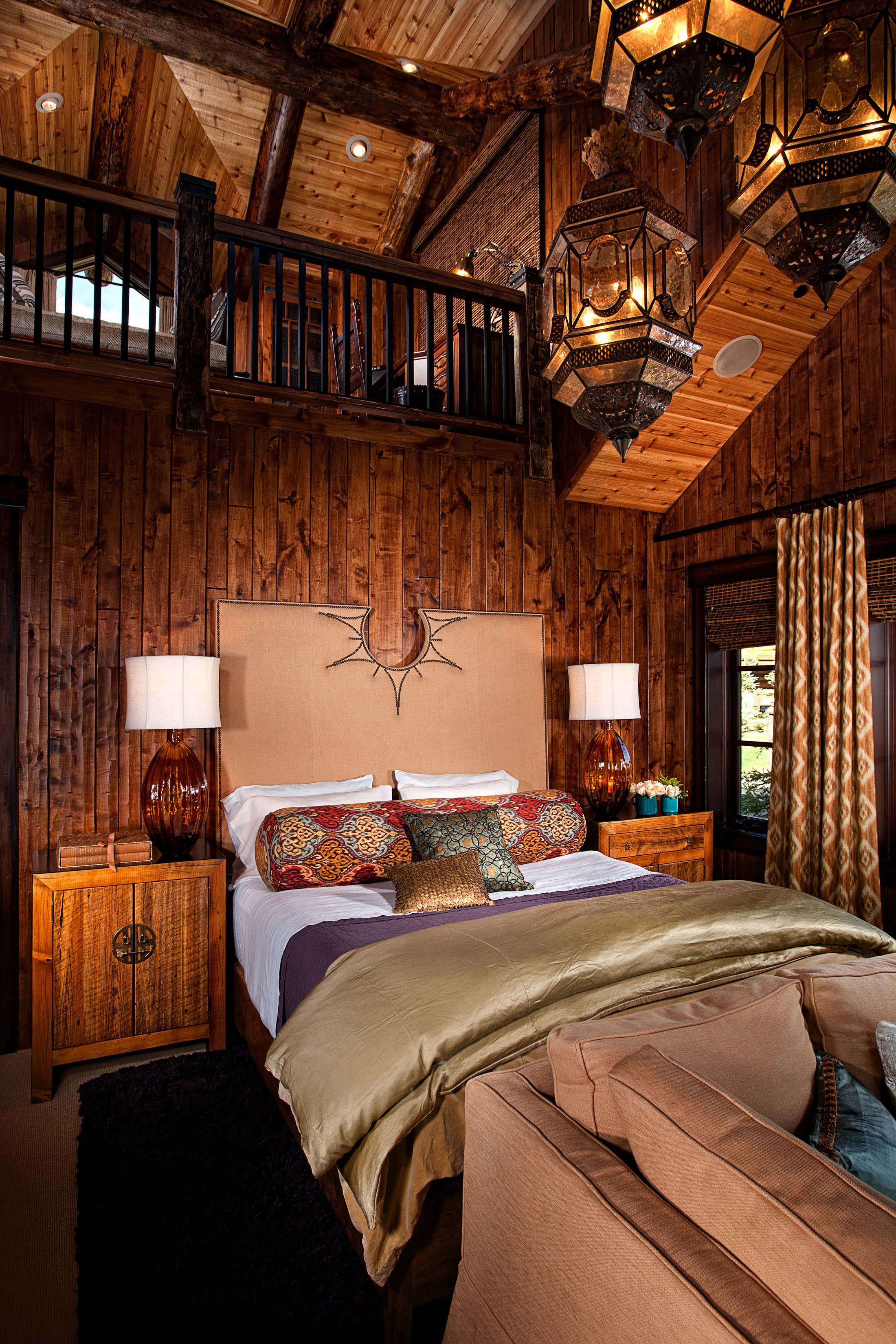 Rustic Bedroom with High Ceilings and Wood Accents in Mammoth Lakes, CA