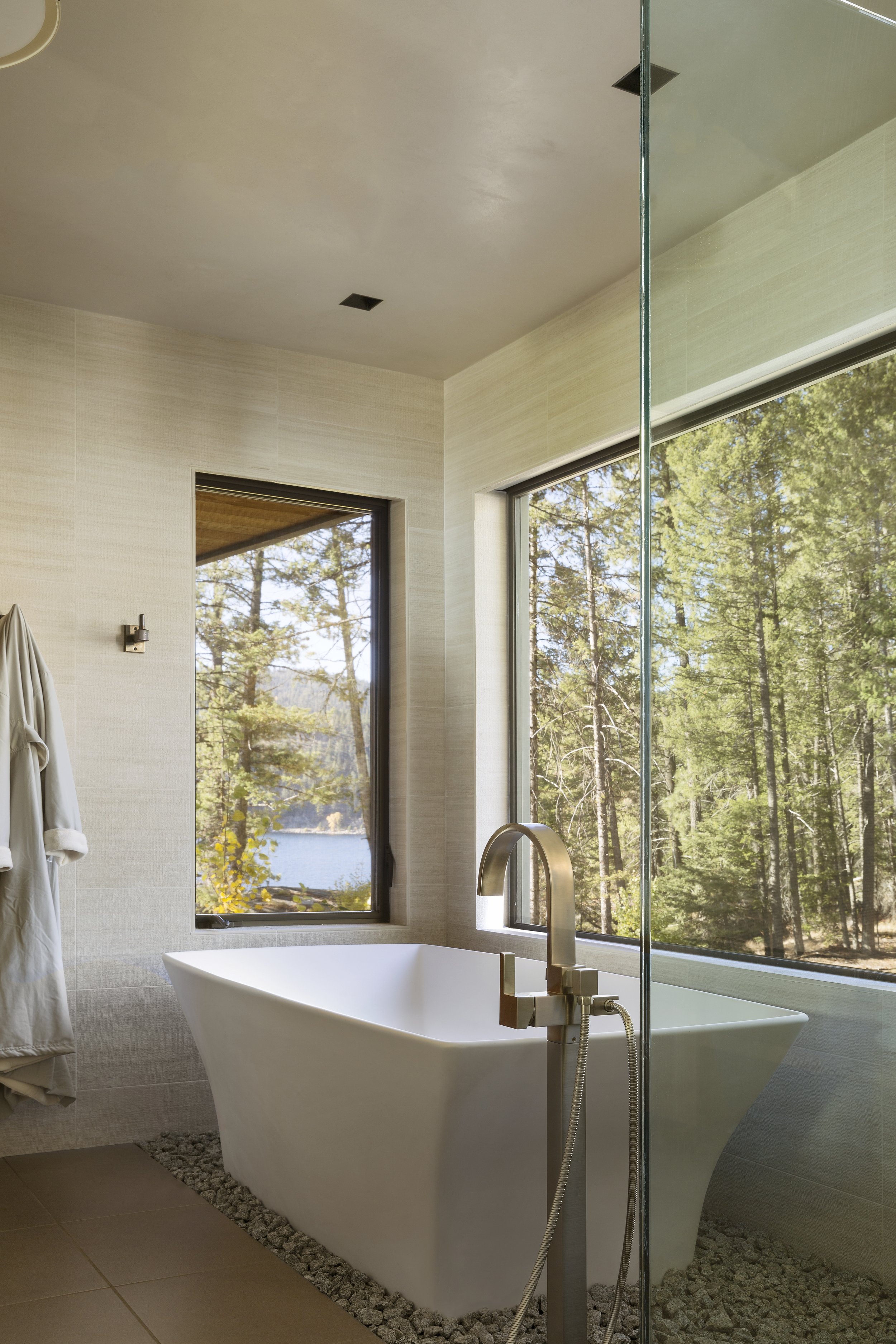 Modern Serene Bathroom with Big Bathtub in McCall, Idaho