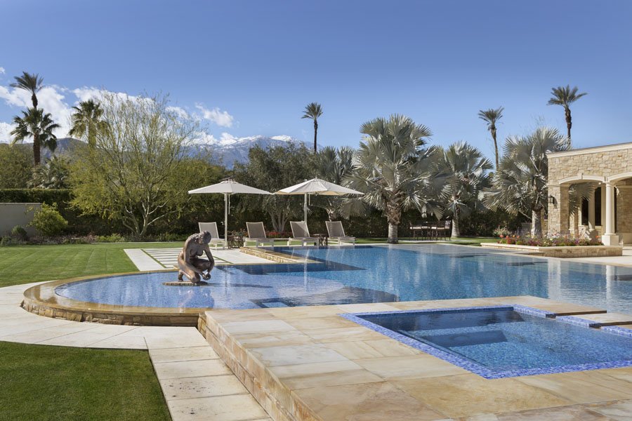 Luxury Outdoor Pool with Statue in Palm Desert, CA